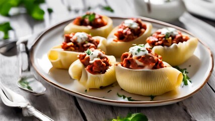 Wall Mural -  Delicious pasta stuffed with meat cheese and herbs ready to be savored