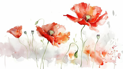 Red poppy flowers in oil painting style on a white background, with space for text.