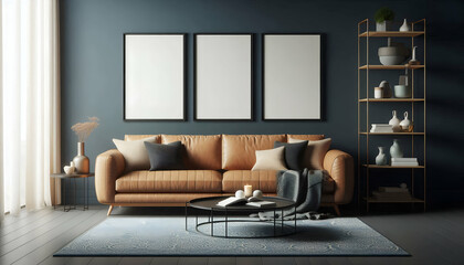 Mockup three frame close up in loft interior background, 3d render