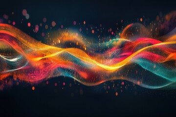 Poster - Vibrant abstract wave pattern with glowing colors on a dark background, perfect for artistic and futuristic themes.