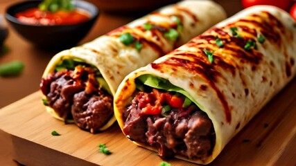 Canvas Print -  Deliciously grilled wraps with vibrant toppings ready to be savored