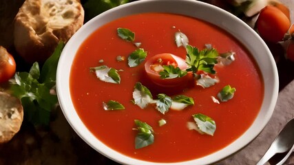 Poster -  Delicious Tomato Soup with Fresh Herbs and Croutons