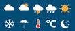 © farid - Modern weather icons set. Flat vector symbols on blue background.