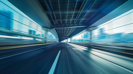 Poster - Highway overpass motion blur effect with modern city background : Generative AI