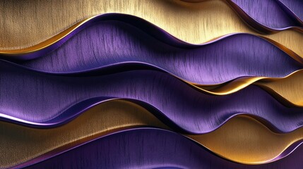 Poster - Luxurious wavy metallic 3D design with deep purple and shimmering gold hues, creating a sense of depth and movement.