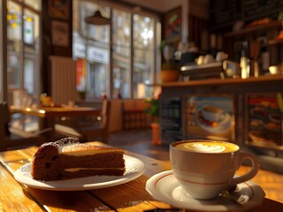 Wall Mural - Coffee and Cake in a Cozy Cafe