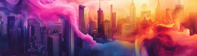 Poster - Cityscape with Abstract Smoke and Color Gradation