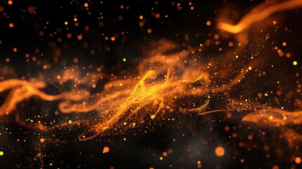 Wall Mural - 3D illustration of flame particles on black background. Sparks background. Abstract dark sparkling fire particles.