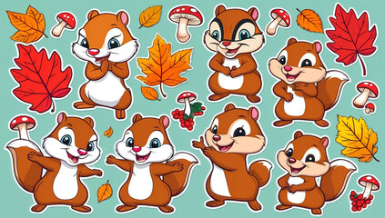 Wall Mural - sticker set, different cute funny chipmunks