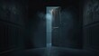 © Ajay - Opened door in dark room with smoke coming out. Halloween and horror concept.
