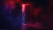 © Ajay - Opened door in dark room with smoke coming out. Halloween and horror concept.
