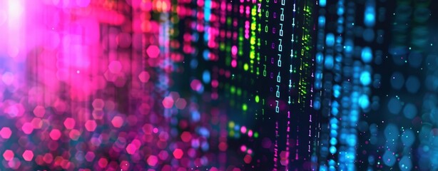 Poster - A dynamic digital background with colorful lights and intricate data patterns, creating a stunning visual effect