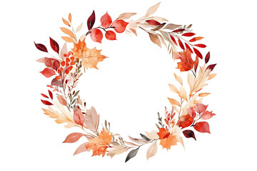 Wall Mural - Watercolor Autumn floral yellow wreath isolated on white background