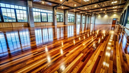 Polished wooden floor reveals a glossy sheen after thorough sanding, highlighting the beauty of a newly restored hardwood surface in a modern industrial setting.