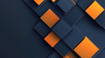 Wall Mural - Abstract overlay background with geometric dark blue and orange squares 