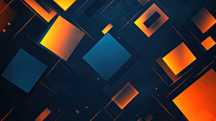 Wall Mural - Abstract overlay background with geometric dark blue and orange squares 