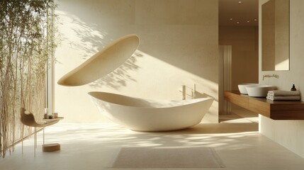 Poster - Minimalist Bathroom with Free-Standing Tub and Natural Light