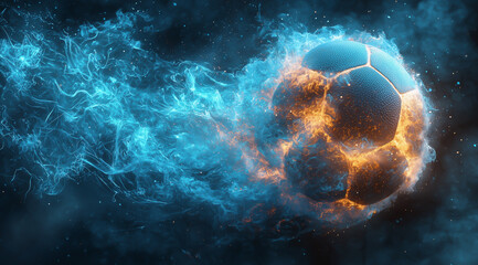 Wall Mural - Blue energy soccer ball on a transparent background, ideal for dynamic sports and game-related designs.
