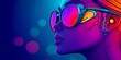 © PELK - Neon-colored cyberpunk woman with futuristic glasses. Bold and vibrant sci-fi art.