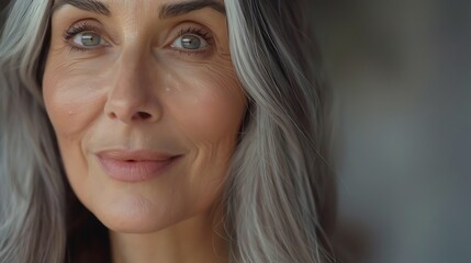 Poster - A close-up portrait of an older woman with silver hair and a warm expression.