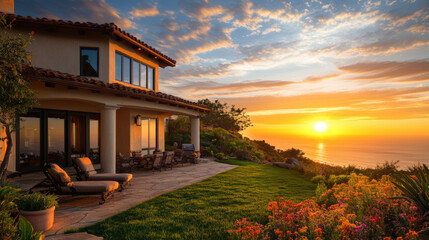 beautiful home exteriors at sunset