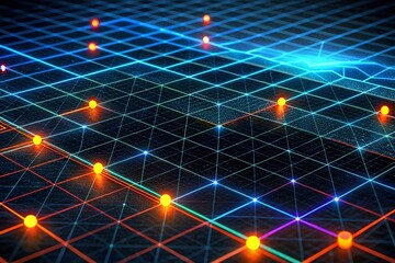 Poster - Neon Grid Network: A vibrant, interconnected network pulses with energy, its glowing nodes and pathways hinting at the flow of data and digital power. 
