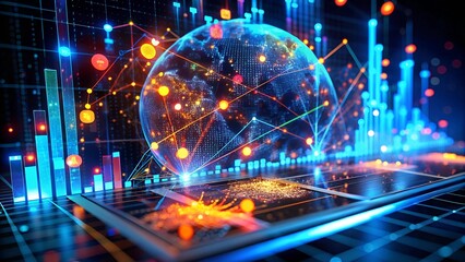 Poster - Global Connectivity: A 3D Rendered Globe Illuminates the Future of Data Analysis. 