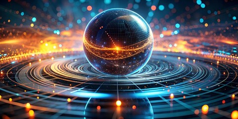 Poster - Global Network: A futuristic, abstract illustration of a glowing, connected Earth, signifying global interconnectedness, technology, and the digital age. The image is a mesmerizing blend of warm 
