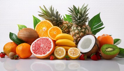 Wall Mural - Small transparent background tropical fruits.