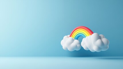Wall Mural - a 3d single icon of a cloud with a rainbow arching above it representing a break in the storm and ho