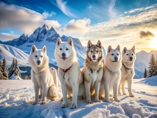 Majestic White Sled Dogs in Snowy Landscape