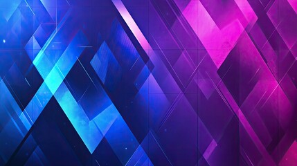 Poster - A dynamic abstract geometric background with vibrant, overlapping triangles in shades of blue and purple, creating a modern and energetic vibe.