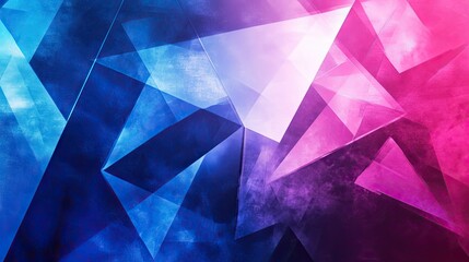 Poster - A dynamic abstract geometric background with vibrant, overlapping triangles in shades of blue and purple, creating a modern and energetic vibe.
