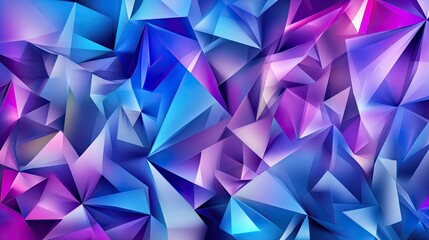 Poster - A dynamic abstract geometric background with vibrant, overlapping triangles in shades of blue and purple, creating a modern and energetic vibe.