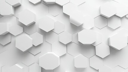Poster - A sleek white abstract geometric background featuring interlocking hexagons and subtle shadows, creating a clean, modern look.