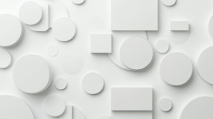 Poster - Elegant white background with overlapping circles and squares, forming a subtle and refined abstract geometric pattern.