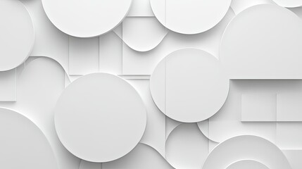 Poster - Elegant white background with overlapping circles and squares, forming a subtle and refined abstract geometric pattern.