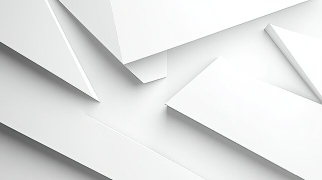 Minimalist white geometric background with layered triangles and soft gradients, offering a sense of depth and sophistication.