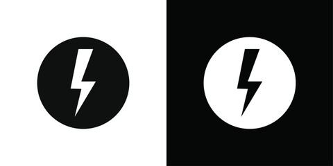 Wall Mural - Lightning power charge icon Black line art vector logo set