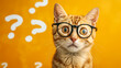 © torjrtrx - Curious and perplexed cat has a lot of questions, confused cat student, study learning education concept.