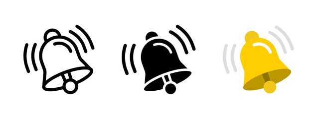 Ringing bell icon. Ring of the school bell vector illustration. Alarm symbol. Alert call sign. Notification pictogram. Doorbell concept.