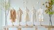 © Jirapron - Stylish display of elegant clothing on mannequins, showcasing contemporary fashion trends in a minimalistic setting. Carbon Neutrality concept.