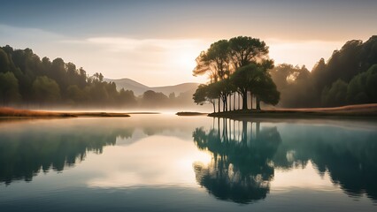 Wall Mural - sunrise on the lake