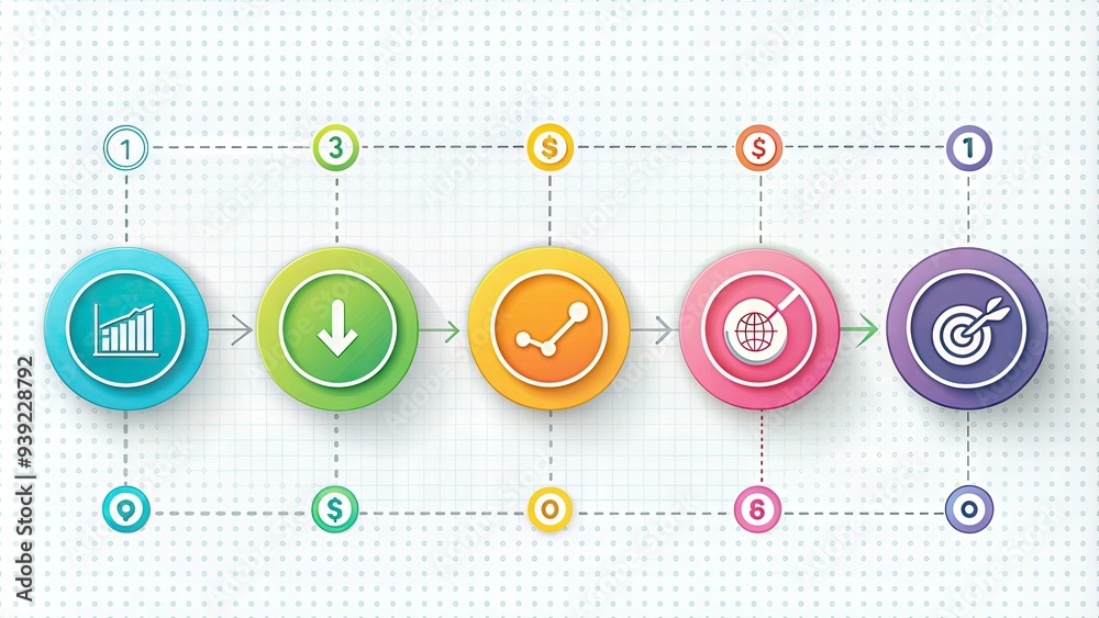 Vibrant colorful infographic illustrating a step-by-step process ...