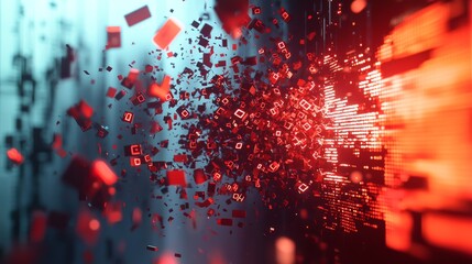 Poster - Abstract Red Digital Glitch Explosion Background