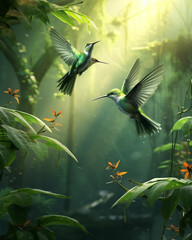 Birds in the rich forest