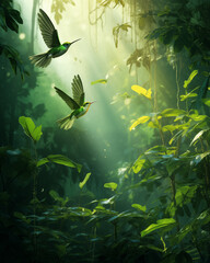 Birds in the rich forest