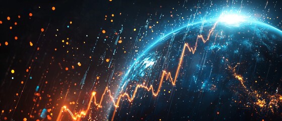 Poster - Global Growth and Technology Innovation Earth with Data Line and Sparkles