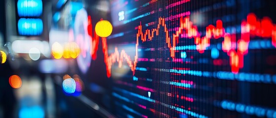 Aufkleber - Stock Market Data on a Digital Display with Bokeh Lights
