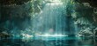 © AlexCaelus - A serene waterfall flows into a tranquil pool in a hidden cave, surrounded by lush vegetation. Natural beauty captured in a peaceful scene.